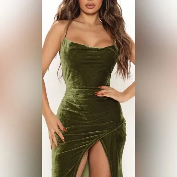 Fashion Nova Love You Mean It Velvet Maxi Dress - Olive - Picture 4 of 9